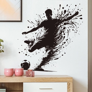 Soccer Player Wall Sticker Waterproof PVC Ink Splash Silhouette Decal Sporty Home Office Decor Self Adhesive Modern