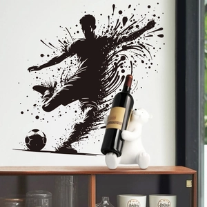Modern white resin polar bear wine holder with football player wall decal decor
