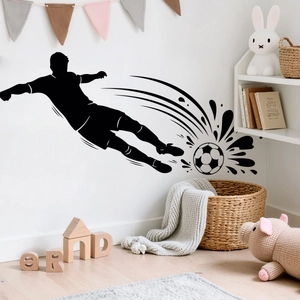 Dynamic black football player silhouette wall sticker with splash effects for kids rooms