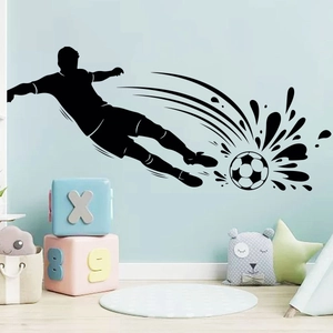Dynamic soccer player silhouette wall sticker with splashing effect for kids room decor