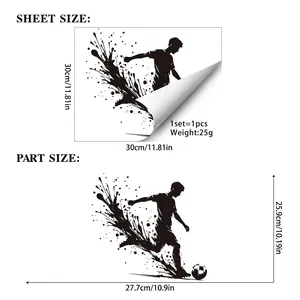 Soccer player silhouette wall sticker with ink splash effect, sheet size 30x30cm