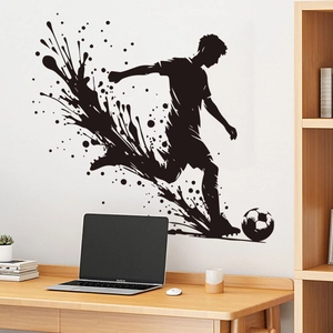 Soccer Player Silhouette Wall Sticker PVC Ink Splash Art Sport Decal For Bedroom Office Decor Removable Self Adhesive