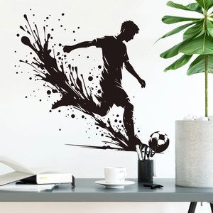 Black silhouette football wall sticker with splattered ink effect for modern home decor