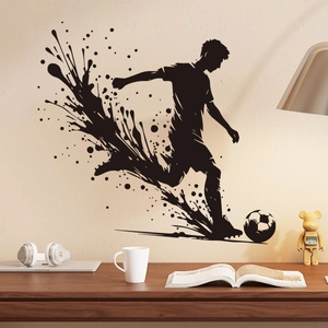 Artistic soccer player silhouette wall sticker with ink splash detail in study room decor