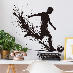 Artistic splash silhouette wall sticker of a football player for home decor