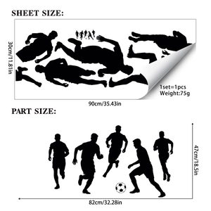 World Cup football players wall sticker set showing silhouette decals and dimensions