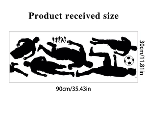 Detailed dimensions of football player silhouette stickers measuring 90cm by 30cm