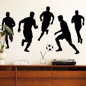 Minimalist black vinyl football player silhouette wall stickers for modern sports room decor