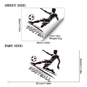 3D soccer player silhouette wall sticker with FOOTBALL text for sports decor