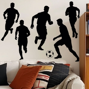 Dynamic soccer player silhouettes wall decals for modern sports room wall decoration