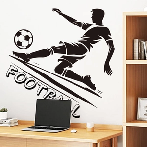 3D football player silhouette wall sticker with soccer ball for home office decor