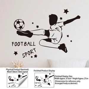 Detail showing soccer silhouette wall sticker with dimensions 40x30cm for home decor