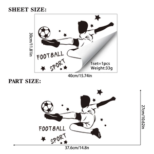Soccer wall sticker featuring athlete silhouette with football and stars dimensions