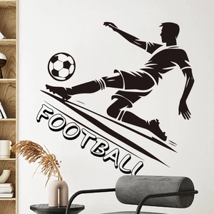 Black silhouette football player wall sticker with Football text on white bedroom wall