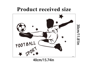 Detailed dimension layout showing 30x40cm football player silhouette wall sticker