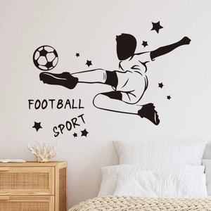 Black silhouette football wall sticker with soccer player and stars for bedroom decor