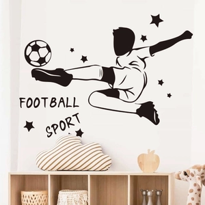 Soccer player silhouette wall sticker with stars and football sport decal for home decor