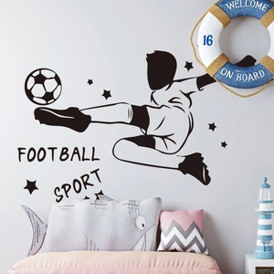 Black silhouette of a soccer player doing a bicycle kick mural wall sticker decoration