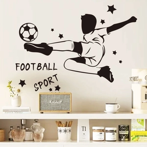 Detail of football wall sticker featuring a silhouette of a soccer player doing a bicycle kick
