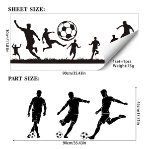 Football silhouette wall stickers with soccer player athletes for sports party decor 45x90cm