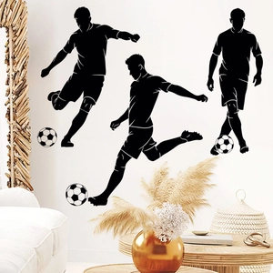 Soccer player silhouette wall stickers in black PVC for modern sports room decoration