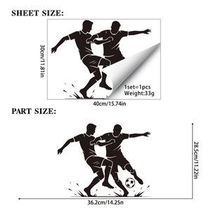 Soccer players silhouette wall sticker for World Cup decor with sheet and part size specs