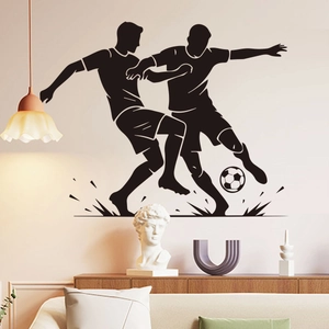 Soccer players silhouette wall decal showing intense football action for home decor