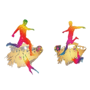 Regenbogen Fußballspieler Silhouette Fensteraufkleber mit goldenen Sternmustern