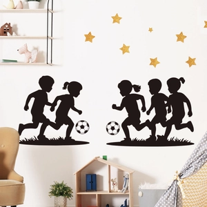 Football Soccer Player Silhouette Wall Stickers PVC Self Adhesive Decals Sport Theme For Kids Bedroom Living Room Decor