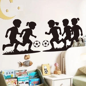 Soccer silhouette wall stickers for kids room featuring football players and moon stars