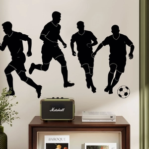 Black soccer player silhouettes static window stickers for sports event wall decoration