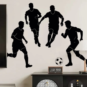 Modern soccer player silhouette wall stickers in black PVC for home sport decoration