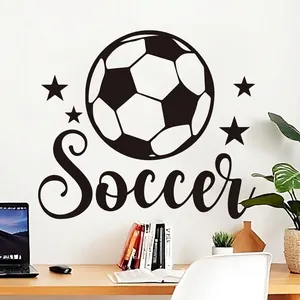 Classic black and white soccer ball wall sticker with stars and Soccer text for home decor