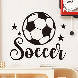 Classic black and white soccer wall decal with stars and text for sports room decor