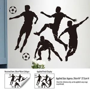 Black soccer player silhouette wall decals with DIY size dimensions and layout guide
