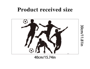 Dimensions display of soccer player silhouettes wall stickers measuring 40cm by 30cm