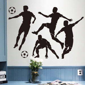 Black football player silhouette wall stickers featuring soccer action poses for room decor