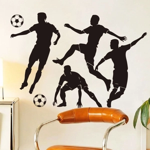 Soccer silhouette wall stickers set featuring four football players and two balls in black