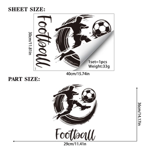 Black silhouette soccer player wall sticker with splash ink design and Football text