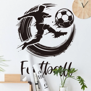 Dynamic black silhouette soccer wall sticker with Football text for home decor