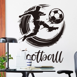 Close-up of World Cup football wall sticker with 3D splash ink effect and athlete silhouette