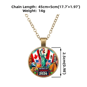 Macro shot of 2026 World Cup themed glass pendant with bronze alloy chain detail