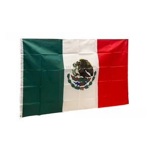 Detailed view of Mexico flag with eagle emblem and two metal grommets for hanging