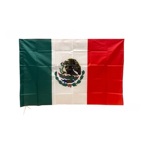 Close-up of Mexico flag showing detailed national emblem print on polyester fabric