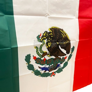 Detail of Mexico national flag showing the eagle emblem on high-quality polyester fabric