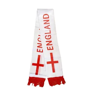 Detail of England football scarf featuring St George's Cross and white tassels