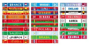 Detailed grid showing multi-country world cup scarves with flags and national colors
