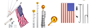 Detail of adjustable white flagpole kit with gold ball top and US flag components