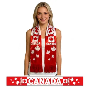 Canada World Cup fans scarf with red maple leaf design and elegant tassels