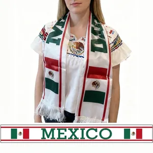 Satin Mexico flag celebratory sash with national crest and white fringe for fans